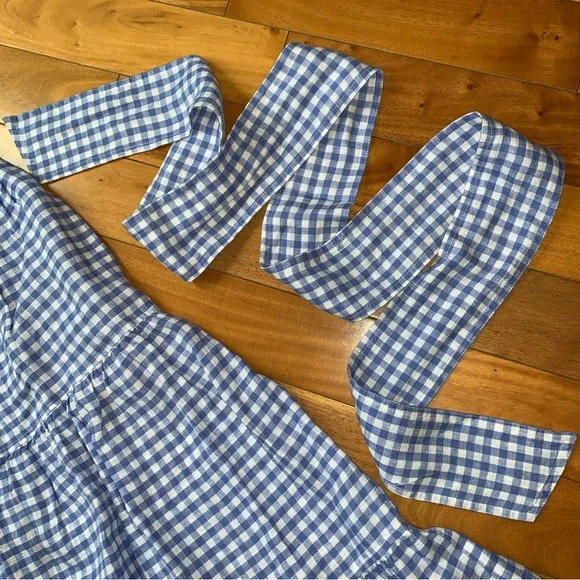 NEW POLO Ralph Lauren Blue Gingham Linen Skirt Tiered - Picture 8 of 13